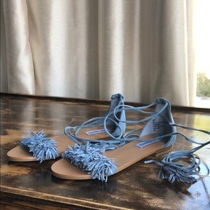 dusty blue fringe flats